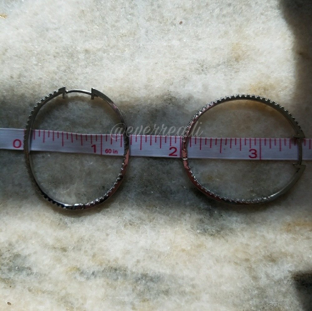 White Gold Inside Outside Diamond Hoop Earrings - Picture 6 of 7